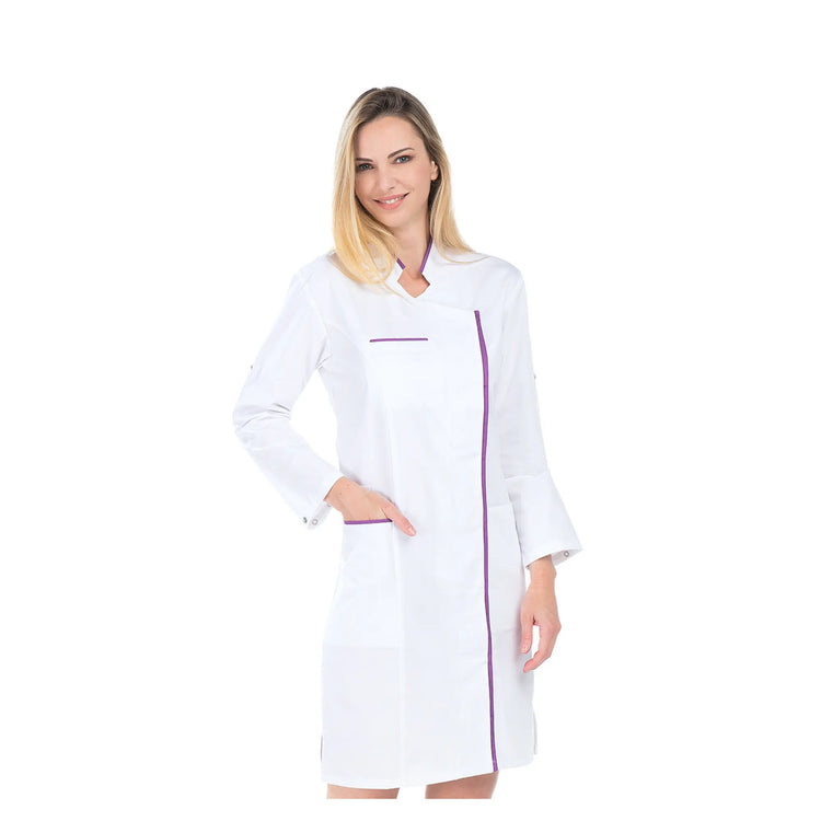 Adeline - Blusa lunga - Maniche lunghe convertibili - Donna - 100 cm My Blouse Sergé-Bianco-Viola-T6-XXXL