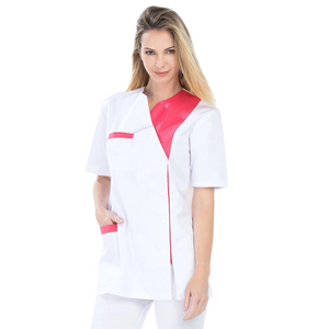Agathe - Tuniek - Korte mouwen - Dames - 75 cm My Blouse Twill-Wit-Fuschia-T6-XXXL