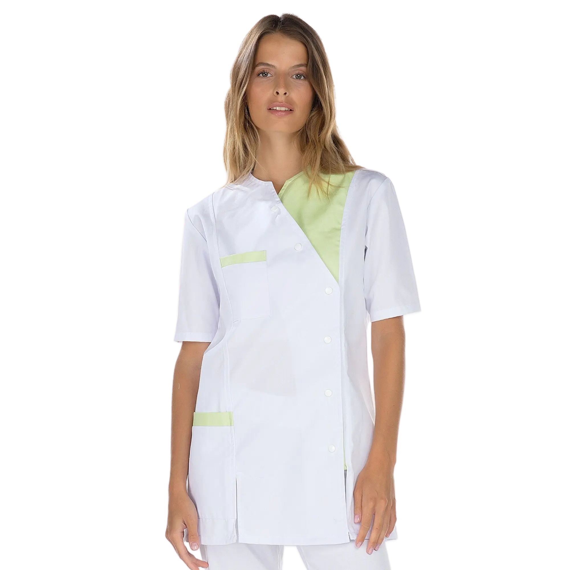 Agathe - Tuniek - Korte mouwen - Dames - 75 cm My Blouse Twill-Wit-Anis-T6-XXXL