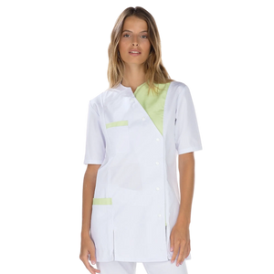 Agathe - Tuniek - Korte mouwen - Dames - 75 cm My Blouse Twill-Wit-Anis-T6-XXXL