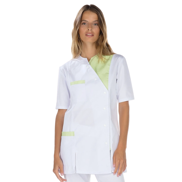 Agathe - Tuniek - Korte mouwen - Dames - 75 cm My Blouse Twill-Wit-Anis-T6-XXXL