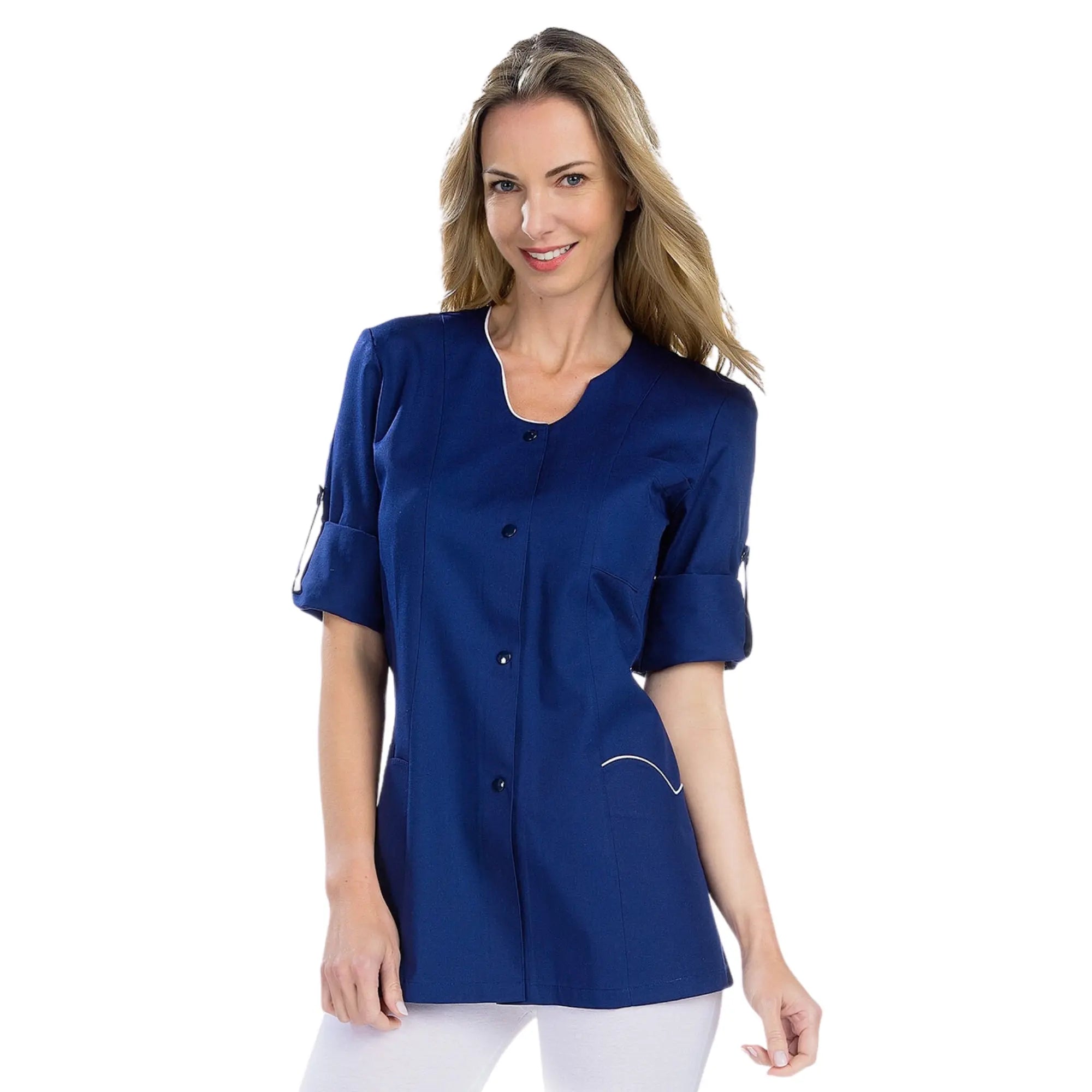 Anaïs - Tunica - Maniche Lunghe - Donna - 75cm My Blouse Twill-Navy-Bianco-T6-XXXL