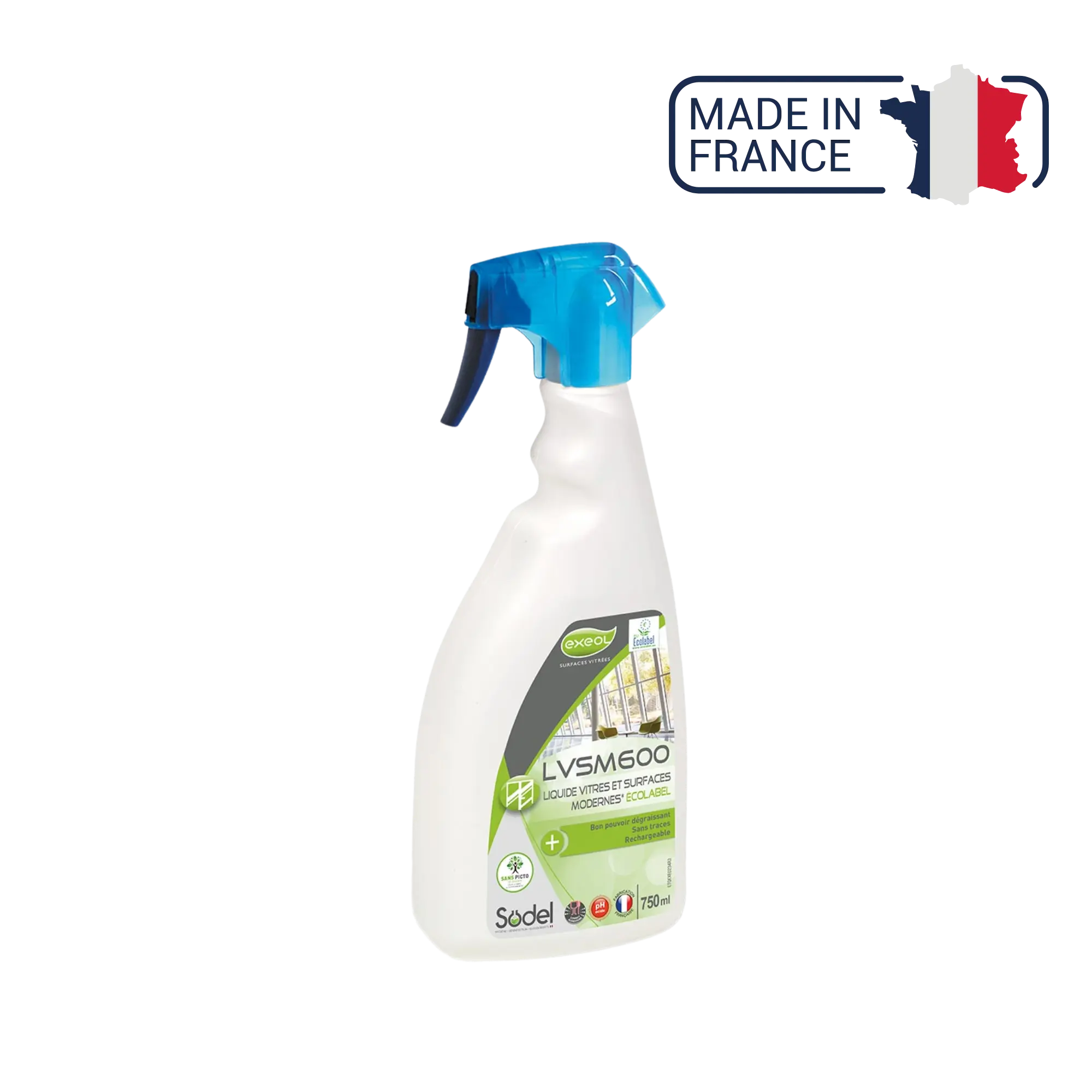 LVSM600 - Nettoyant dégraissant surfaces vitrées Écolabel - Sodel Exeol 