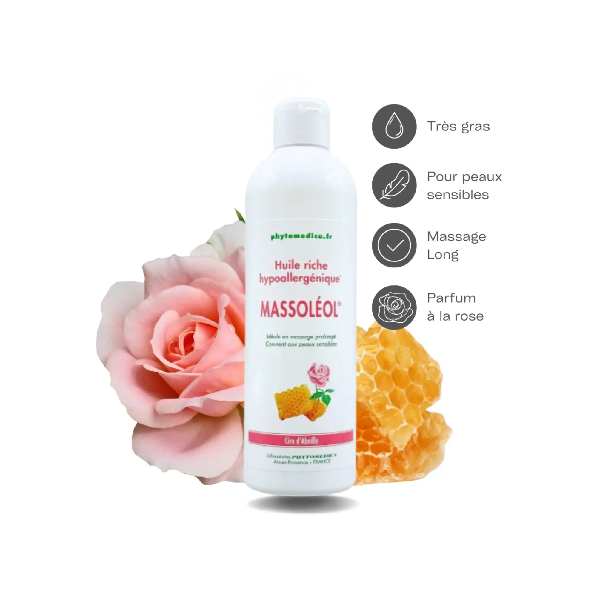 Massoléol® - Rijke hypoallergene neutrale massageolie - Rozengeur - Phytomedica Laboratoires Phytomedica 