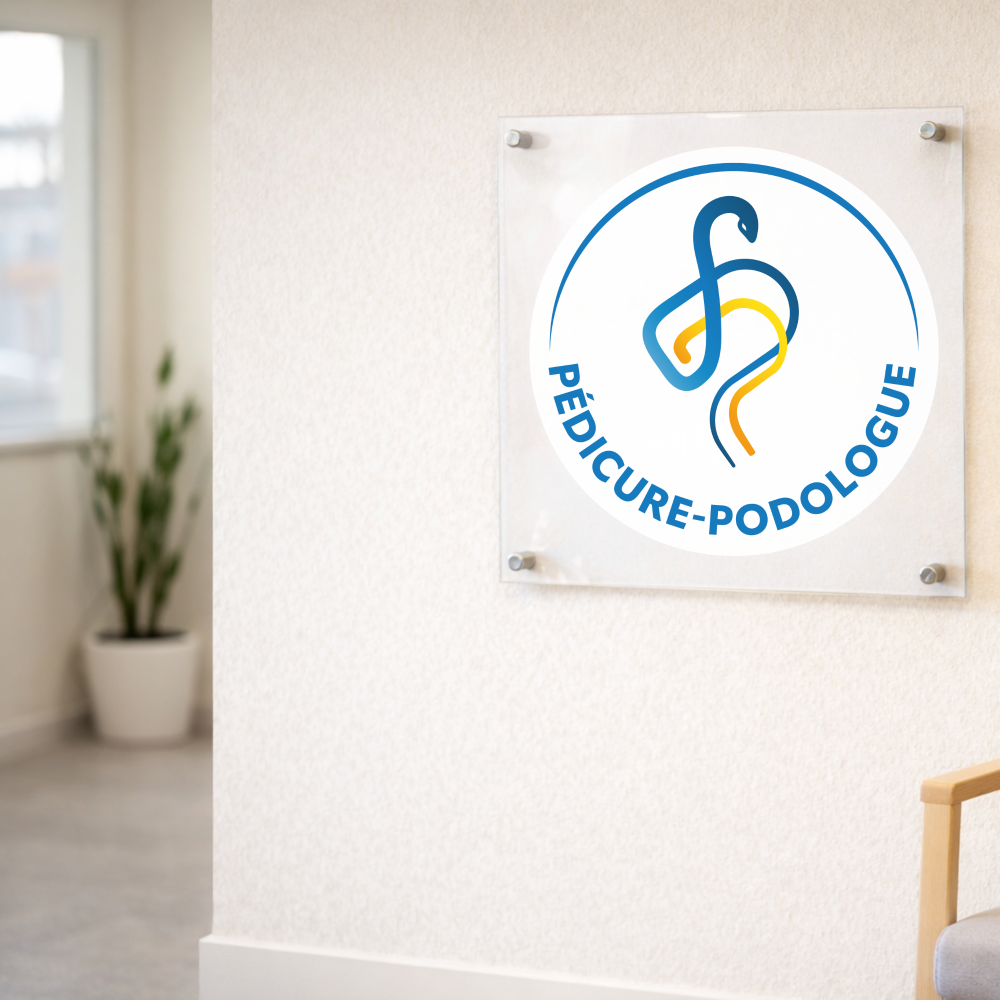 Placa pedicura-podólogo con logo oficial - Plexiglás 45x45cm - Sin espaciadores My Podologie 