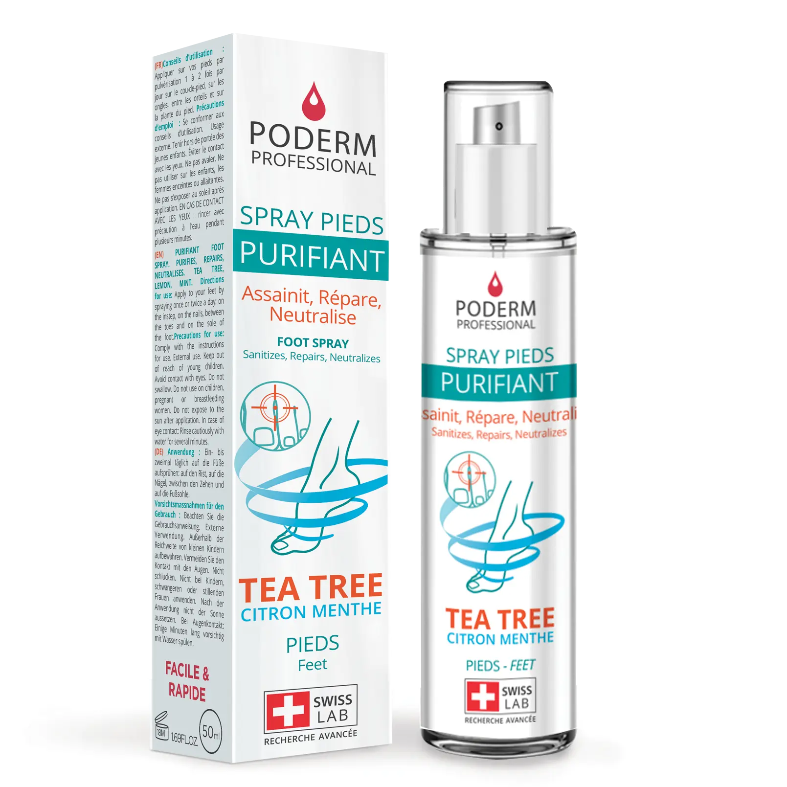 Traitement Spray Mycose pied - 50ml - Purifiant - Poderm Professional